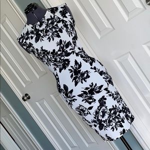 Black and White floral fitted dress.